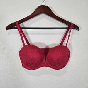 Victoria's Secret‎ 32DD VERY SEXY Strapless Multiway Underwire Bra Lace Red PU